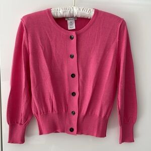 SALE! Oscar de la Renta Pink Cashmere & Silk Cropped Cardigan